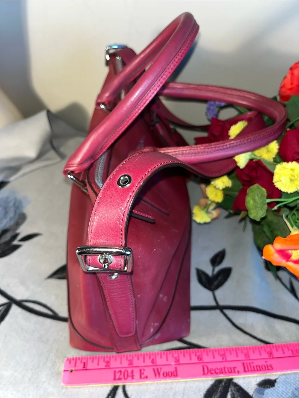 Coach Fuchsia Leather Shoulder Bag with Tassel Charm